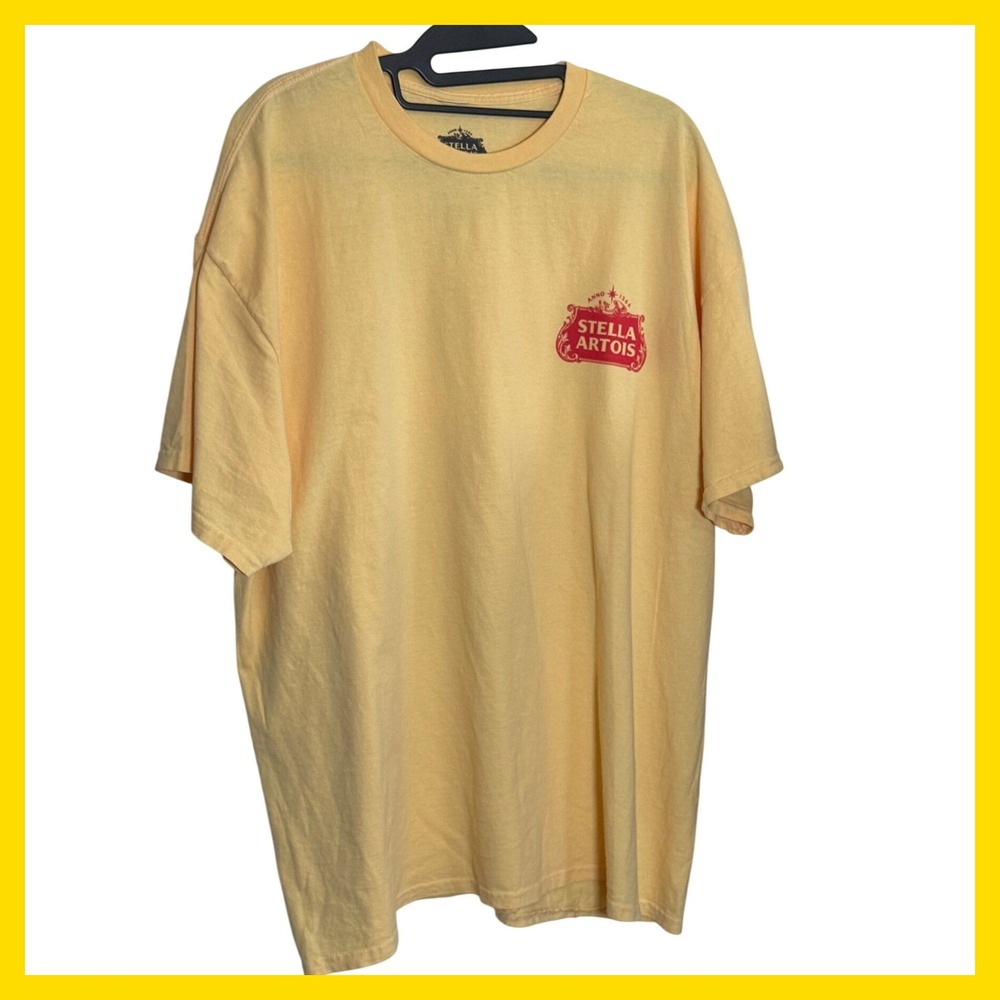 Stella Artois Mens Pale Yellow Raise a Chalice Graphic T-Shirt Short Sleeve XL